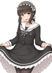 Rule 34 | 1girl, black thighhighs, brown hair, brown pantyhose, clothes lift, dress, duplicate, fubuki (kancolle), green eyes, hairband, highres, kantai collection, low twintails, nakamura sumikage, pantyhose, pixel-perfect duplicate, ponytail, sailor dress, short hair, simple background, skirt, skirt lift, thighhighs, twintails, white background