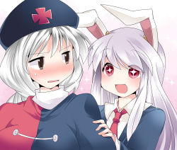 Rule 34 | + +, 2girls, animal ears, arm grab, bad id, bad pixiv id, blazer, blue eyes, blush, braid, breasts, check translation, commentary request, dress, grey eyes, hammer (sunset beach), hat, jacket, large breasts, long hair, long sleeves, multiple girls, necktie, nurse cap, open mouth, purple hair, rabbit ears, red eyes, red necktie, reisen udongein inaba, shirt, short sleeves, silver hair, smile, sparkle, sweatdrop, symbol-shaped pupils, touhou, translation request, yagokoro eirin