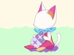 Rule 34 | 207ma, animal crossing, blanca (animal crossing), cat, green background, jester, mask, nintendo, white background