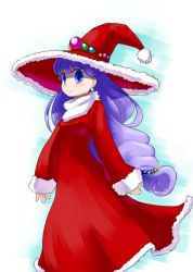 Rule 34 | 1girl, arms at sides, blue eyes, blush, daizan (mount position), dress, hat, jewelry, long hair, low-tied long hair, monster maker, purple hair, rufia (monster maker), smile, solo, witch, witch hat