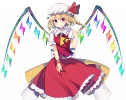 Rule 34 | 1girl, :q, arm ribbon, ascot, bad id, bad twitter id, blonde hair, blush, crystal, flandre scarlet, frilled shirt collar, frilled skirt, frilled sleeves, frills, hat, hat ribbon, highres, koto seori, looking at viewer, mob cap, puffy short sleeves, puffy sleeves, red eyes, red ribbon, red shirt, red skirt, ribbon, shirt, short sleeves, side ponytail, simple background, skirt, skirt set, smile, solo, tongue, tongue out, touhou, white background, wings