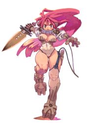 Rule 34 | 1girl, absurdres, asymmetrical clothes, boots, breasts, brown eyes, curvy, dagger, gloves, highres, hip focus, huge breasts, knife, large breasts, long hair, original, red hair, ryoji (nomura ryouji), single thighhigh, solo, sword, thighhighs, weapon
