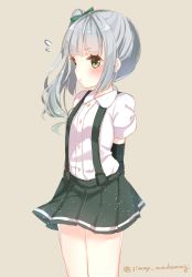 Rule 34 | 10s, 1girl, blush, flying sweatdrops, highres, jimmy madomagi, kantai collection, kasumi (kancolle), long hair, school uniform, side ponytail, silver hair, skirt, solo, suspenders