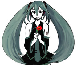 Rule 34 | bad id, bad pixiv id, black eyes, blue hair, detached sleeves, flower, hatsune miku, kitayama, long hair, necktie, saihate (vocaloid), solo, twintails, vocaloid
