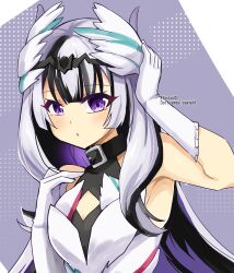 Rule 34 | 1girl, black hair, choker, fire emblem, fire emblem engage, gloves, grey hair, hair ornament, looking at viewer, multicolored hair, nintendo, parted lips, purple eyes, solo, twitter username, two-tone hair, upper body, veyle (fire emblem), white gloves, wing hair ornament, yukia (firstaid0)