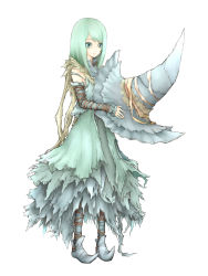 Rule 34 | 1girl, aqua eyes, aqua hair, bandaged leg, bandages, bare shoulders, closed mouth, demon&#039;s souls, detached sleeves, dress, expressionless, facing away, full body, grey dress, grey footwear, grey hat, hat, highres, holding, holding clothes, holding hat, ise (0425), legs apart, long hair, long sleeves, looking away, pointy footwear, shoes, simple background, solo, standing, straight hair, swept bangs, torn clothes, torn dress, unworn hat, unworn headwear, white background, witch, witch hat, yuria the witch