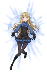 Rule 34 | 1girl, black gloves, black legwear, blonde hair, blue bow, blue eyes, bow, full body, gloves, highres, long hair, looking at viewer, official art, outstretched hand, pouch, princess (princess principal), princess principal, princess principal game of mission, smile, solo, standing, transparent background