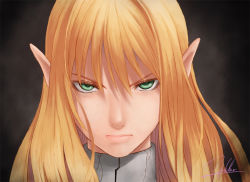 Rule 34 | androgynous, angry, bad id, bad pixiv id, blonde hair, collar, gender request, green eyes, lips, long hair, original, pointy ears, serious, signature, sketch, solo, staring, yukihiro