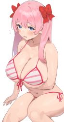 Rule 34 | 1girl, bare shoulders, bikini, blue eyes, blush, breasts, cleavage, collarbone, highres, large breasts, long hair, looking at viewer, nekoshoko, open mouth, original, pink hair, solo, swimsuit, thighs