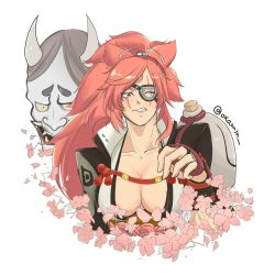 Rule 34 | 1girl, arc system works, baiken, breasts, cleavage, guilty gear, large breasts, long hair, pink hair