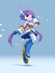 Rule 34 | 1girl, blue background, bodysuit, boots, detached sleeves, dragon girl, dragon horns, eyelashes, freedom planet, freedom planet 2, furry, galaxytrail, gloves, headgear, highres, horns, japanese clothes, kimono, long hair, looking at viewer, official art, pink eyes, purple hair, sash lilac, smile, twintails, tyson tan, very long hair