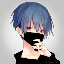 Rule 34 | 1boy, profile picture, black mask (clothing), black nails, blue eyes, blue hair, commentary request, covered mouth, hand up, kuroi (liar-player), looking at viewer, male focus, mask, mouth mask, nail polish, original, portrait, solo, undercut