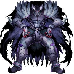 Rule 34 | 1boy, armor, caius the shadow monarch, cape, claws, creature, demon, duel monster, full armor, gloves, glowing, glowing eyes, highres, horns, konami, looking at viewer, multicolored hair, official art, sharp teeth, shoulder pads, solo, spikes, standing, teeth, wide sleeves, yu-gi-oh!