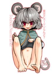 Rule 34 | 1girl, animal ears, anus, bad id, bad pixiv id, bottomless, censored, female focus, grey hair, jewelry, mouse ears, mouse tail, nazrin, pendant, pussy, red eyes, short hair, sitting, solo, suzumura (bellvillageszmr), tail, touhou, yuzu pon