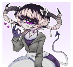 Rule 34 | ass, belly, body markings, breasts, colored skin, cyclops, horns, huge ass, jacket, monster, monster girl, one-eyed, open clothes, open jacket, purple eyes, short hair, shortstack, skirt, small breasts, smug, tail, thick thighs, thighs