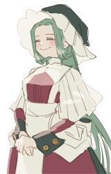Rule 34 | 1girl, absurdres, apron, blush, closed mouth, green hair, gtcockroach, hat, highres, long hair, maid, original, own hands together, sketch, sleeve cuffs, smile, solo, very long hair