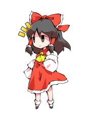 Rule 34 | 1girl, ascot, bare shoulders, black eyes, black footwear, bow, chibi, closed mouth, collar, collared dress, dairi, detached sleeves, dress, full body, grey eyes, grey hair, hair between eyes, hair ornament, hair tubes, hakurei reimu, hand on own hip, long sleeves, looking to the side, red bow, red dress, shaded face, shoes, short hair, simple background, sleeveless, sleeveless dress, smile, socks, solo, standing, tachi-e, touhou, transparent background, white background, white sleeves, white socks, wide sleeves, yellow ascot