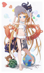 Rule 34 | 1girl, abigail williams (fate), abigail williams (swimsuit foreigner) (fate), abigail williams (swimsuit foreigner) (third ascension) (fate), absurdres, ball, barefoot, beachball, bikini, blonde hair, blue eyes, border, bubble, cat, commentary request, fate/grand order, fate (series), food, fruit, hat, hat ribbon, heart, highres, innertube, long hair, measho, open mouth, ribbon, shadow, solo, stuffed animal, stuffed toy, sweatdrop, swim ring, swimsuit, teddy bear, toes, very long hair, watermelon, white background, white bikini, white border, white hat