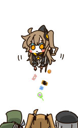 Rule 34 | 404 (girls&#039; frontline), 4girls, ahoge, beret, black headwear, black jacket, black ribbon, blush stickers, brown hair, candy, candy wrapper, chibi, chibi only, chinese commentary, closed mouth, commentary request, dropping, expressionless, food, full body, g11 (girls&#039; frontline), gameplay mechanics, girls&#039; frontline, green headwear, grey hair, hair between eyes, hair ribbon, hat, held up, highres, hk416 (girls&#039; frontline), jacket, lifting person, lollipop, long hair, long sleeves, multiple girls, one side up, picking up, ribbon, scar, scar across eye, shirt, simple background, su xiao jei, suspension, twintails, ump45 (girls&#039; frontline), ump9 (girls&#039; frontline), white background, white shirt, yellow eyes