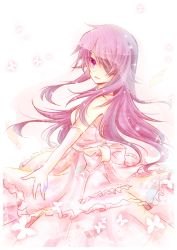 Rule 34 | 1girl, bad id, bad pixiv id, bow, bug, butterfly, dress, elbow gloves, eyepatch, gloves, highres, insect, jewelry, long hair, mirai nikki, mokoppe, purple eyes, purple hair, ring, simple background, solo, uryuu minene, veil, wedding dress, white background