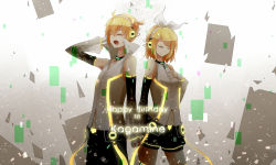 Rule 34 | 1boy, 1girl, bad id, bad pixiv id, blonde hair, brother and sister, detached sleeves, closed eyes, hair ornament, hair ribbon, hairclip, headphones, highres, kagamine len, kagamine len (append), kagamine rin, kagamine rin (append), lyodi, ribbon, short hair, shorts, siblings, smile, twins, vocaloid, vocaloid append