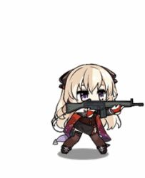 Rule 34 | &gt; &lt;, 1girl, animated, animated gif, assault rifle, battle rifle, blonde hair, blush, breasts, cape, chibi, dress, fallen down, full body, g3 (girls&#039; frontline), g3 (mod3) (girls&#039; frontline), girls&#039; frontline, gloves, gun, h&amp;k g3, hair ornament, headset, heckler &amp; koch, holding, holding gun, holding weapon, jumping, long hair, lowres, mod3 (girls&#039; frontline), official art, open mouth, partially fingerless gloves, purple eyes, red gloves, rifle, sidelocks, simple background, smile, solo, tearing up, thigh strap, thighhighs, uniform, very long hair, weapon, white background