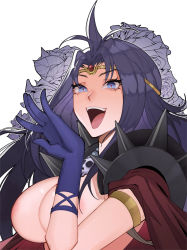 Rule 34 | 1girl, armlet, armor, blue eyes, breasts, circlet, gloves, hair intakes, highres, kyou (ningiou), large breasts, long hair, naga the serpent, necklace, open mouth, shoulder armor, shoulder spikes, skull necklace, slayers, solo, spikes, topless