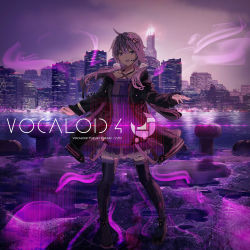 Rule 34 | 1girl, :d, ahoge, boots, building, character name, cityscape, commentary request, copyright name, criss-cross halter, dress, hair ornament, halter dress, halterneck, inabi, jacket, long hair, looking at viewer, microphone, open clothes, open jacket, open mouth, pigeon-toed, purple dress, purple eyes, purple hair, purple theme, short dress, skyscraper, smile, smoke, solo, standing, thigh boots, thighhighs, vocaloid, voiceroid, yuzuki yukari