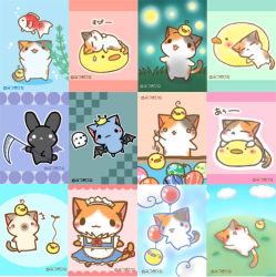 Rule 34 | animal focus, balloon, bird, cat, chick, fish, maid, mitsuki hina, nekopon, no humans, scythe, sleeping, wings
