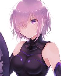 Rule 34 | 1girl, breasts, commentary request, fate/grand order, fate (series), hair over one eye, mash kyrielight, medium breasts, myusha, pink eyes, pink hair, short hair, simple background, solo, white background