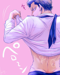 Rule 34 | 1boy, ace of diamond, clothes lift, kuramochi youichi, looking at viewer, male focus, necktie, shirt lift, solo, undressing