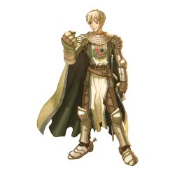 Rule 34 | 1boy, 2000s (style), armor, armored boots, belt, boots, brown belt, brown pants, cape, chainmail, clenched hand, closed mouth, emblem, full body, gauntlets, green cape, grey eyes, grey hair, highres, knight (ragnarok online), looking to the side, medium bangs, myung-jin lee, official art, pants, pauldrons, ragnarok online, short hair, shoulder armor, simple background, smile, solo, standing, sword, tabard, tachi-e, transparent background, weapon