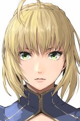 Rule 34 | 1girl, absurdres, ahoge, artoria pendragon (all), artoria pendragon (fate), blonde hair, enami katsumi, fate/stay night, fate (series), green eyes, highres, looking at viewer, parted lips, portrait, saber (fate), simple background, solo, white background