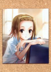 Rule 34 | 1girl, absurdres, breasts, brown eyes, brown hair, cleavage, goto p, hairband, highres, k-on!, scan, school uniform, short hair, small breasts, solo, tainaka ritsu