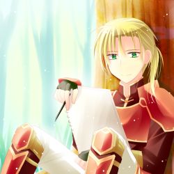 Rule 34 | 1boy, armor, armored boots, blonde hair, book, boots, fingerless gloves, fire emblem, fire emblem: the sacred stones, forde (fire emblem), gloves, green eyes, kakanien, long hair, male focus, nintendo, ponytail, sitting, solo, tree
