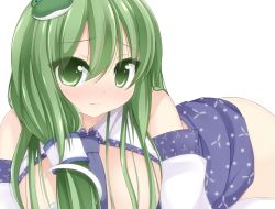 Rule 34 | 1girl, bad id, bad pixiv id, breasts, chimunge, detached sleeves, female focus, green eyes, green hair, kochiya sanae, large breasts, long hair, matching hair/eyes, smile, solo, thighhighs, touhou, white thighhighs