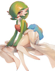 Rule 34 | alternate color, blush, commentary request, creatures (company), ditto, embarrassed, fang, game freak, gardevoir, gen 1 pokemon, gen 3 pokemon, highres, knees together feet apart, nintendo, open mouth, pokemon, pokemon (creature), pokemon on back, red eyes, ryuuji teitoku, shiny pokemon, simple background, smile, tongue, white background
