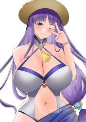 Rule 34 | 1girl, absurdres, altina (fire emblem), altina (summer) (fire emblem), bikini, breasts, cleavage, clothing cutout, fire emblem, fire emblem: radiant dawn, fire emblem heroes, genm7, hat, highres, large breasts, navel cutout, nintendo, purple hair, solo, swimsuit, tagme, thick thighs, thighs, watermark, wide hips