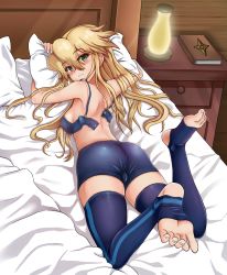 Rule 34 | 1girl, absurdres, artist request, ass, bed, blonde hair, blush, breasts, cameltoe, clarissa arwin, come hither, feet, fingernails, from behind, green eyes, highres, large breasts, long fingernails, long hair, looking at viewer, looking back, lying, naughty face, on stomach, seductive smile, sharp fingernails, shiny clothes, shiny skin, sideboob, sidelocks, smile, soles, solo, thighhighs, toeless legwear, toes, wardrobe malfunction, wild arms, wild arms xf