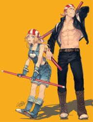 Rule 34 | 1boy, 1girl, bandana, billy kane, blonde hair, blue eyes, brother and sister, cooru, fatal fury, gloves, lilly kane, long hair, siblings, snk, staff, the king of fighters, three section staff