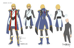 Rule 34 | 1boy, arc system works, blazblue, blazblue: calamity trigger, blonde hair, bodysuit, boots, character sheet, concept art, from behind, gloves, green eyes, high heels, jacket, japanese clothes, kisaragi jin, knee boots, long sleeves, male focus, mori toshimichi, multiple views, official art, open clothes, open jacket, shoes, short hair, sketch, standing, turnaround, turtleneck, uniform