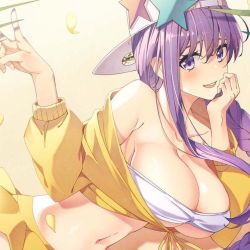 Rule 34 | 1girl, backwards hat, bandeau, baseball cap, bb (fate), bb (fate) (all), bb (swimsuit mooncancer) (fate), bb (swimsuit mooncancer) (first ascension) (fate), bikini, bikini top only, blush, braid, breasts, cleavage, cropped jacket, fate/extra, fate/extra ccc, fate/grand order, fate (series), hair between eyes, hat, hat ornament, jacket, large breasts, long hair, long sleeves, looking at viewer, navel, pleated skirt, purple eyes, purple hair, rei (pixiv 187780), single braid, skirt, smile, solo, star (symbol), star hat ornament, stomach, swimsuit, thighs, v, very long hair, white bikini, white hat, yellow jacket