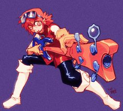 Rule 34 | boots, flcl, gloves, goggles, goggles on head, guitar, haruhara haruko, highres, instrument