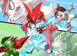 Rule 34 | appmon, armor, digimon, digimon universe: appli monsters, dogatchmon, gatchmon, looking at another, looking at viewer, navimon (appmon), yellow eyes
