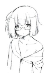 Rule 34 | 1girl, flat chest, glasses, looking at viewer, majima yuki, monochrome, original, short hair, simple background, solo, white background
