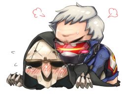 Rule 34 | 2boys, anal, blush, clothed sex, gloves, male focus, male penetrated, mask, multiple boys, overwatch, overwatch 1, reaper (overwatch), sex, silver hair, soldier: 76 (overwatch), steam, sweat, tagme, yaoi