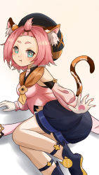 Rule 34 | 1girl, absurdres, animal ears, annoyed, artist request, ass, bare shoulders, blush, boots, breasts, cat ears, cat tail, diona (genshin impact), from behind, genshin impact, green eyes, hat, highres, looking at viewer, lying, on side, pink hair, pout, short hair, shorts, small breasts, solo, tail