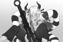 Rule 34 | + +, 1girl, ahoge, blush, club, club (weapon), gradient background, greyscale, highres, horns, kanabou, long hair, monochrome, one piece, oni, saliva, simple background, sitting, solo, topless, weapon, yamato (one piece)