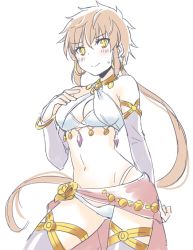 Rule 34 | 1girl, anklet, arabian clothes, armlet, blush, breasts, dancer, dancing, harem outfit, jewelry, long hair, looking at viewer, lora (xenoblade), mizuki riko, navel, necklace, nintendo, parted lips, red hair, short hair, simple background, smile, solo, xenoblade chronicles (series), xenoblade chronicles 2, xenoblade chronicles (series), xenoblade chronicles 2, xenoblade chronicles 2: torna - the golden country, yellow eyes