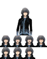 Rule 34 | 1boy, black hoodie, black jacket, blue eyes, blue shirt, expression chart, fate/grand order, fate (series), game cg, grey hair, highres, hood, hoodie, jacket, messy hair, oberon (fate), oberon (third ascension) (fate), official alternate costume, official art, shirt, umino chika